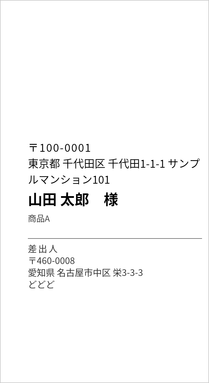 ミニレターに印刷した宛名と差出人